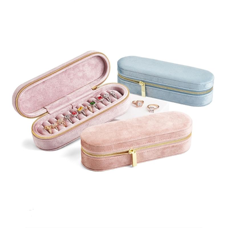 Plush Jewelry Case Portable Zippered Box Multiple Section Plush Jewelry Box with Zippers for Organizing Ornament