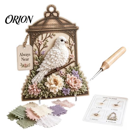 Cottage-Stil Zimmerdekoration 3D Stoff-Poke-Art-Set, DIY Vogel-Erinnerungs-Laterne, Florales Handgemachtes Blumenbastelset und Muster, Punch Needle Set für Erwachsene, Zuhause