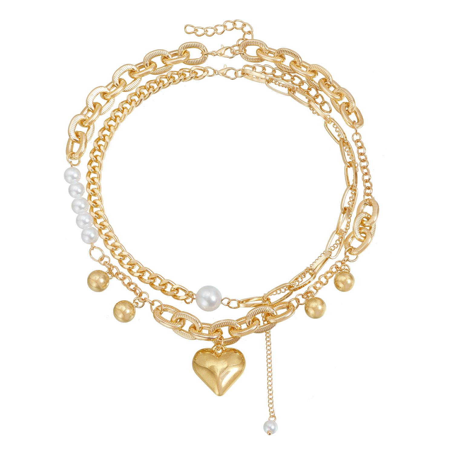 

European and American jewelry personality exaggerated love double-layer necklace femininity ins splicing romantic Su necklace золотий