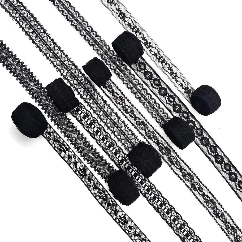5 Meters White & Black Lace Ribbon Assorted Floral Trims for Gift Wrapping Christmas Wedding Decor DIY Crafts Sewing Accessories