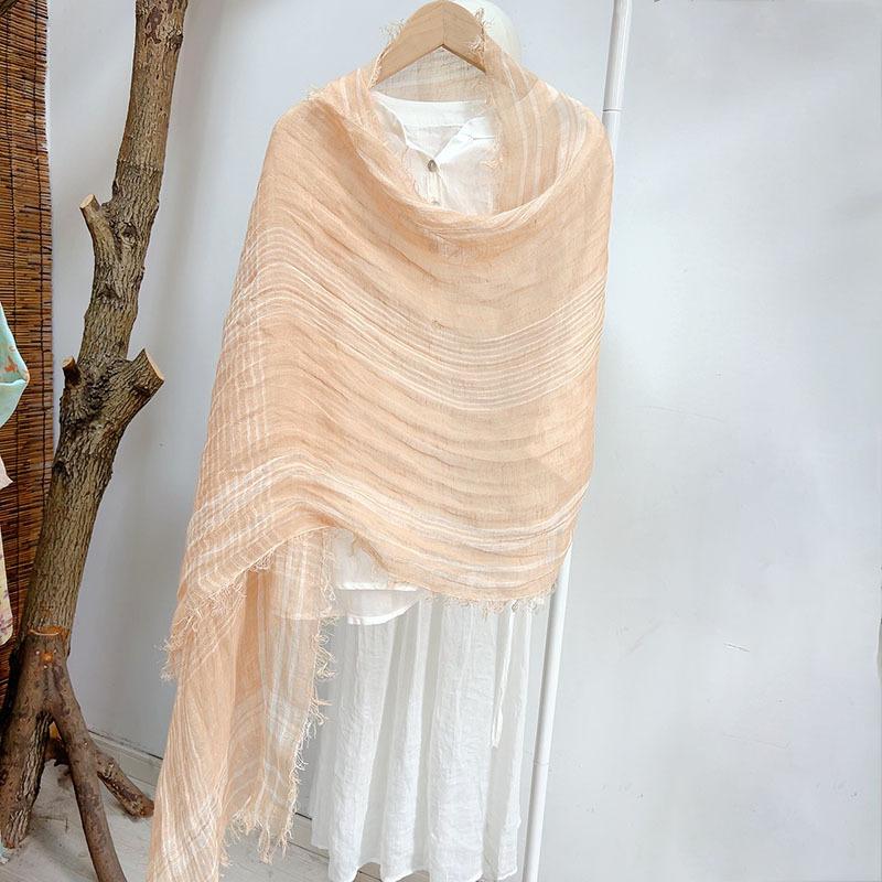 Versatile Solid Color Linen Scarf Light And Breathable Sunscreen Decorative Silk Scarf Literary Japanese Rough Edge Scarf