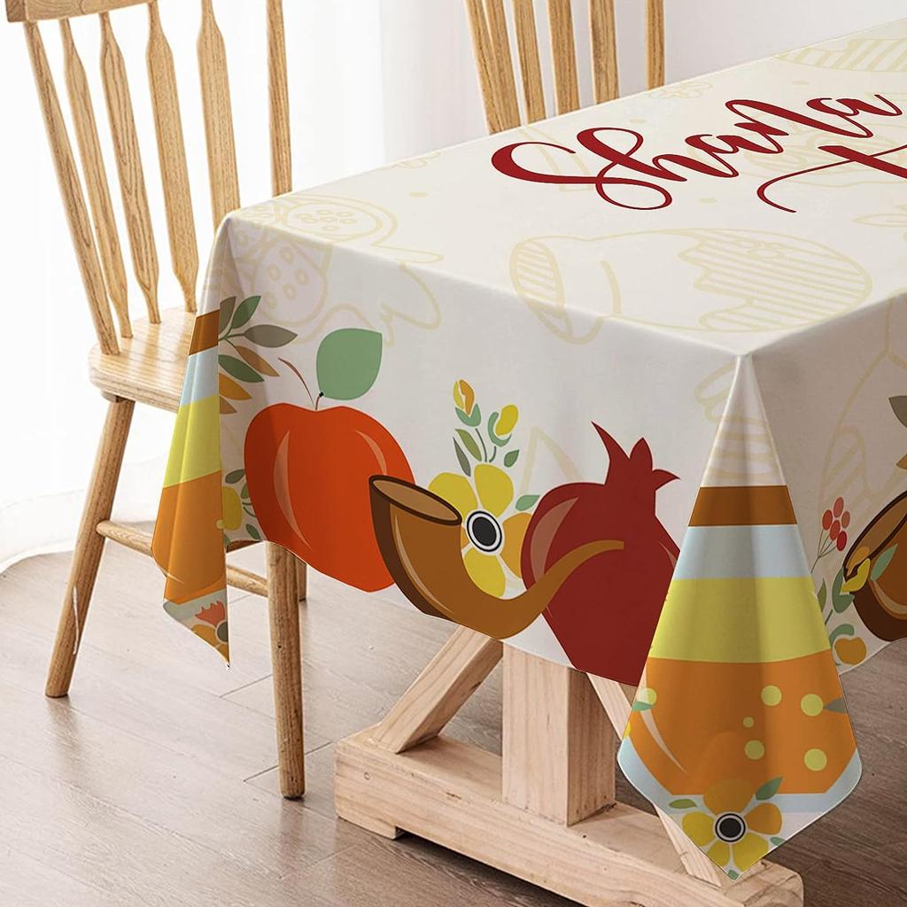 Shana Tova Rechteckiger Tischdecke für Tischdekoration Wiederverwendbar Rosch Haschana Hoher Feiertag Küche Esstischdecke Jüdische Dekoration