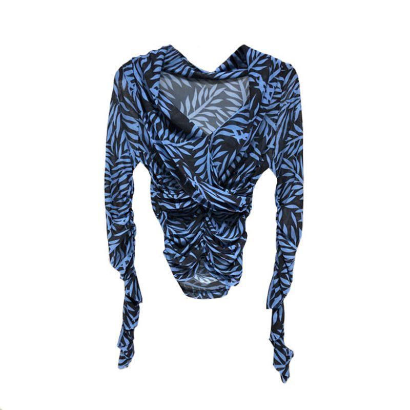 

Мелкие наличные деньги Цветочный контрастный цвет V-образный вырез Короткий облегающий топ Футболка Blue S