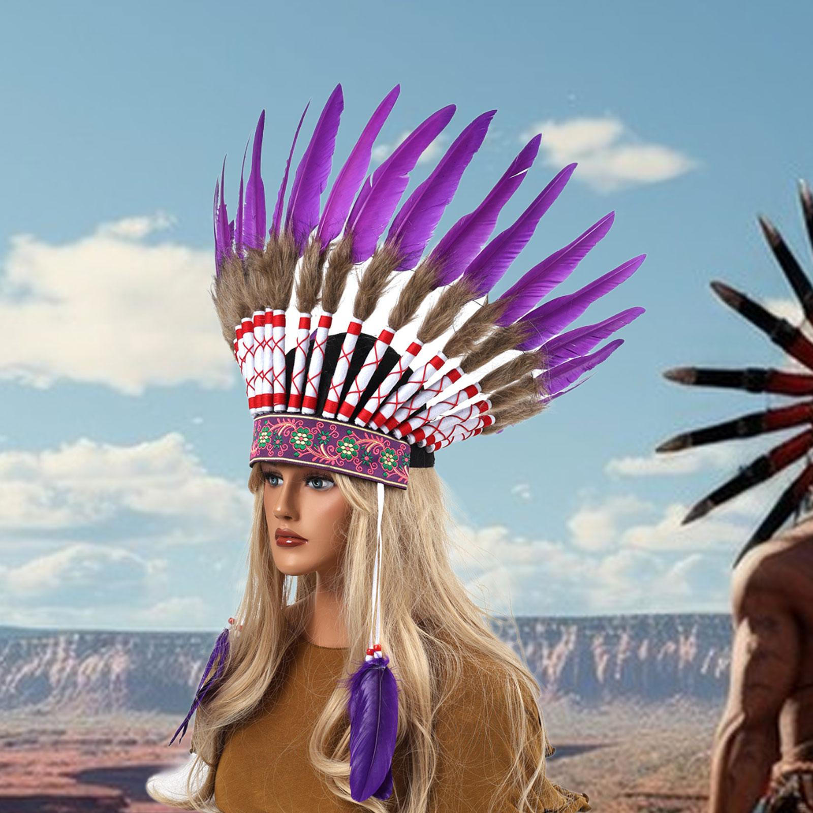 

Indian Headwear Chief Feather Headdress for Role Play Gray Violet