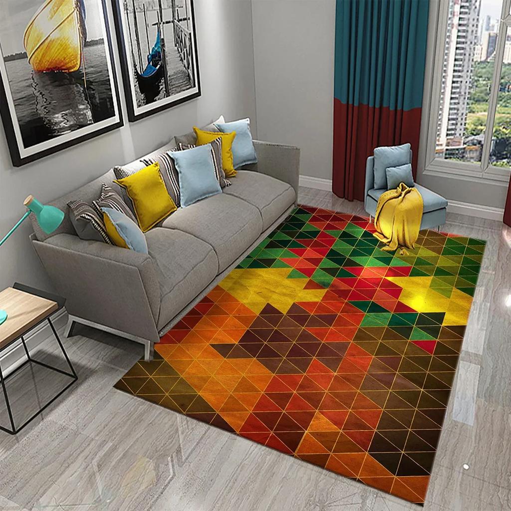 3D Retro Colorful Plaid Lines Carpet Colour Geometry Ethnic Style Rugs for Living Room Bedroom Decor Area Rugs Kitchen Floor Mat