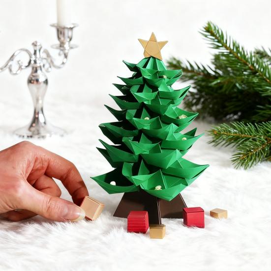 DIY Paper Christmas Tree Handmade Origami Tree Kit Fold 3D Christmas Paper Craft Set