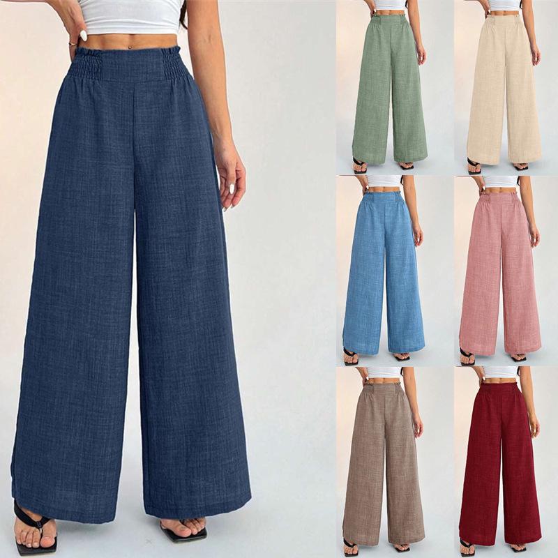 

Women s Solid Color Ruched Elastic Wide-Leg Pants - 2026 European & American Fashion Style Small розовый