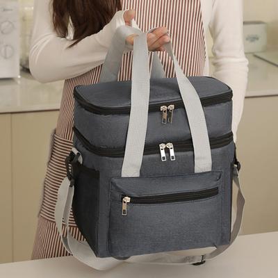 Bolsa térmica para almuerzo, reutilizable, de dos pisos, con bolsillo para teléfono y billetera, forro grueso, a prueba de fugas, expandible y térmica.