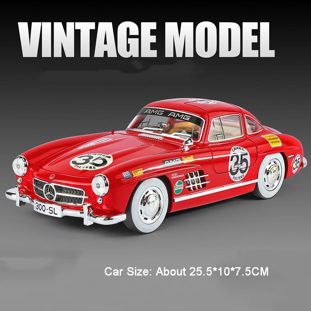 1:18 Scale 300SL Cars Toy Model Alloy Diecast Wheels Turned Miniature Vintage Car with Light Music Vehicle Kids Xmas Toys