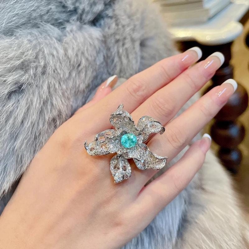 Luxurious Floral Gemstone Statement Ring for Women – Elegant, Versatile, and Fashionable Jewelry Adjustable Open Size