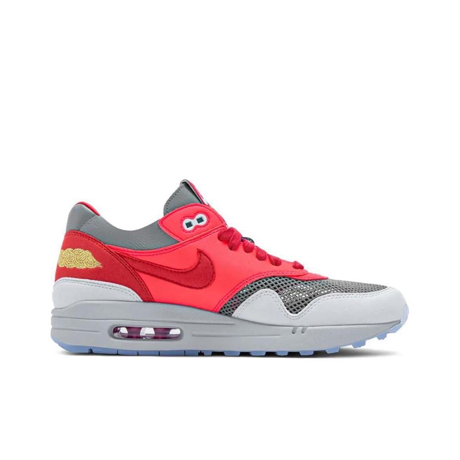 CLOT x Nike Air Max 1 Kiss Of Death - Solar Red Unisex Trampki University-Red Cool-Grey DD1870-600