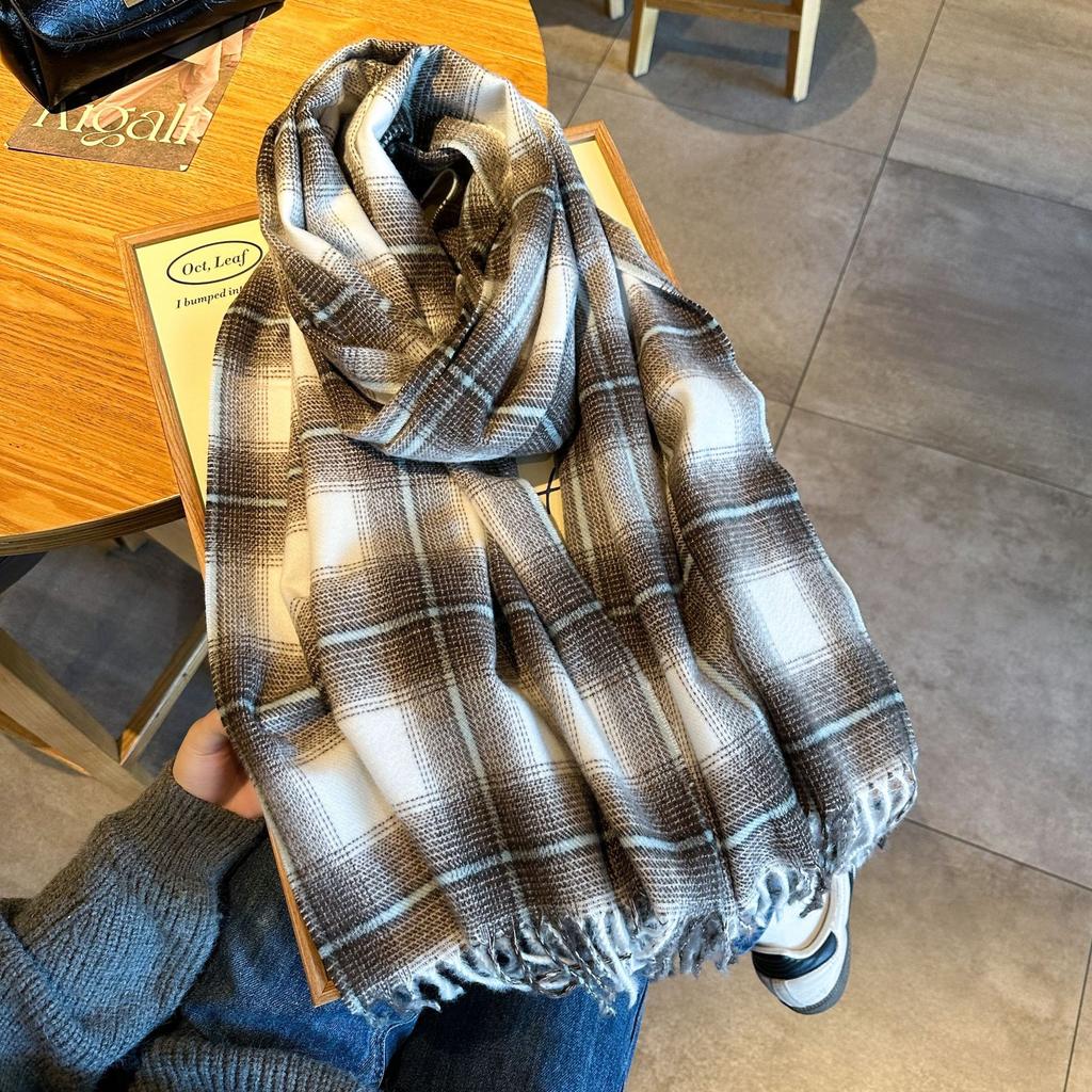 Autumn and Winter Thickened Scarf for Women Double sided Imitation Cashmere Warm Scarf for Couples Retro Dotted Line Atmosphere Long Style