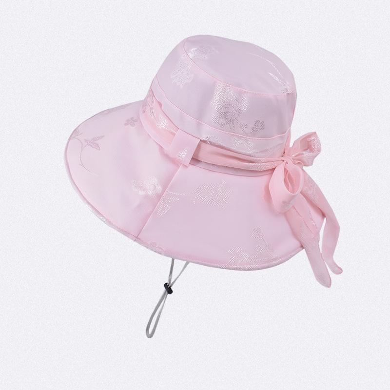 Fisherman Hat for Women In Spring and Summer Fashion Versatile Sunshade and Sunscreen Breathable Show Small Face Sunhat Ribbon Bow Sunhat