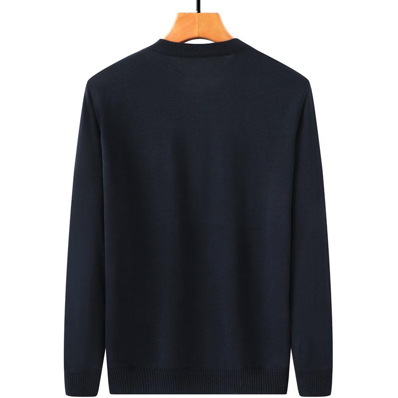 Men's Fleece-Lined Round-Neck Sweater for Autumn/Winter - Warm Knitted Base Layer for Dad or Grandpa