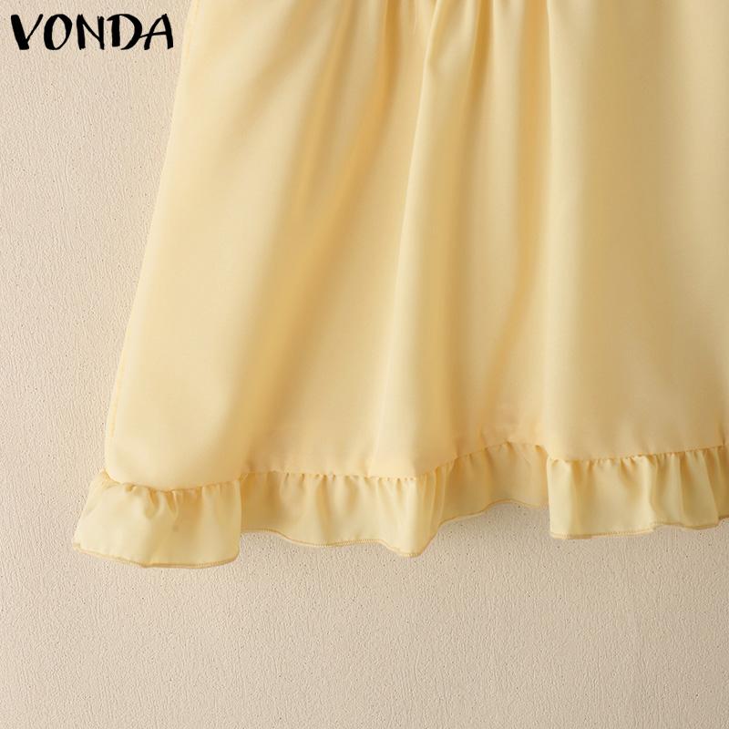 VONDA Damen Sommer Puffärmel Häkelrand Patchwork Rüschen Lässige Bluse