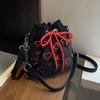 Large Capacity Drawstring Crossbody Bag Pleated Design Hearts Embroidery Handbag  Female Fashion