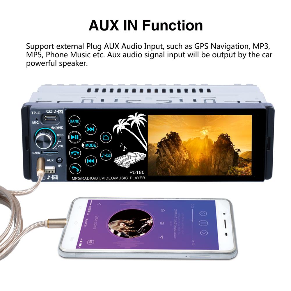 4.1inch IPS Capacitive Touch Screen Bluetooth AUX  RMVB/AVI Media Player Subwoofer FM Radio MP3 WMA MP4 MP5 Receiver