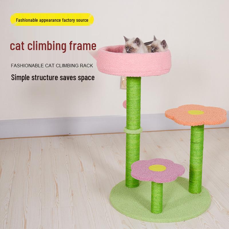 Large Wooden Cat Tree with Bed and Scratcher - Pet Supplies Cat Climbing Frame