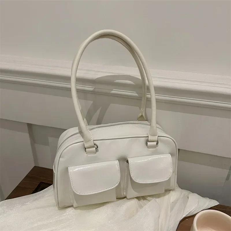 

Vintage Simple Ladies Commute Tote Bag Women Business Shoulder Bags Pu Leather Female Underarm Burgundy Large Handbags Purse білий
