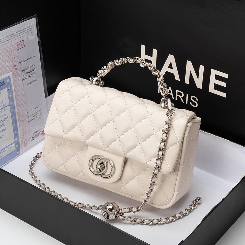 2025 Hochwertige Damen-Crossbody-Tasche aus echtem Leder - Schultertasche mit Kette und Rautenmuster