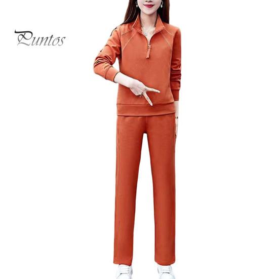 

2 шт./комплект женский свитер брюки костюм на молнии воротник стойка длинные рукава спортивный свитер эластичный пояс брюки фитнес костюм осень весна спортивный костюм XL оранжевый