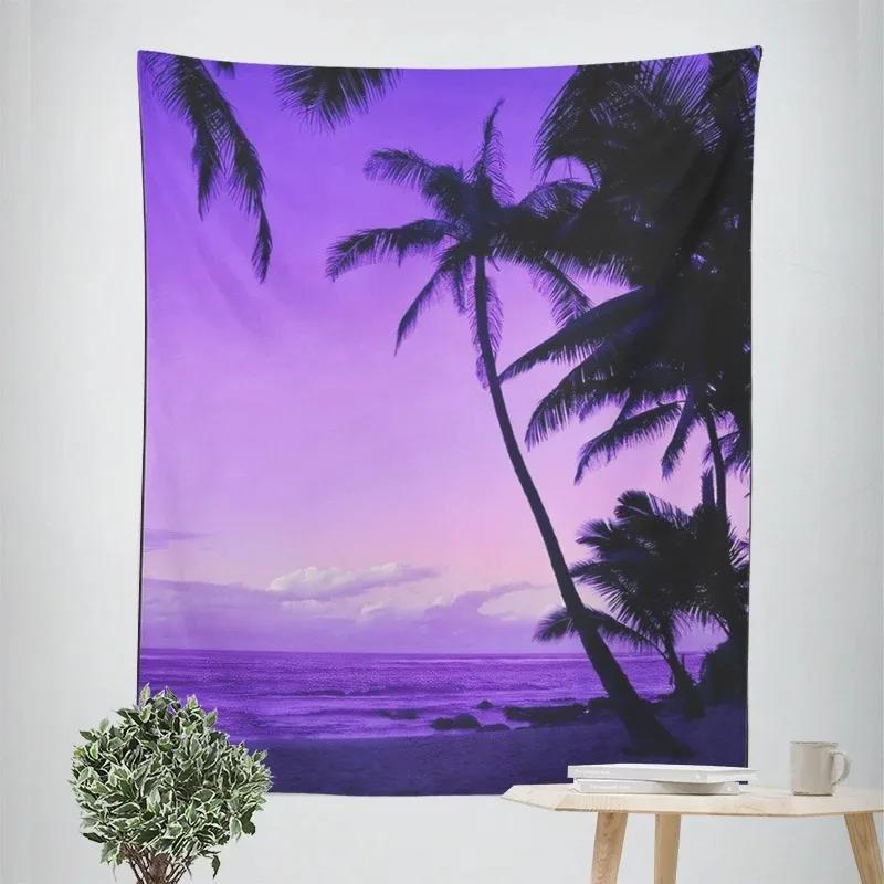Tapeçaria decorativa tropical de coqueiros ao anoitecer, decoração de parede para casa, escritório, sala de estar