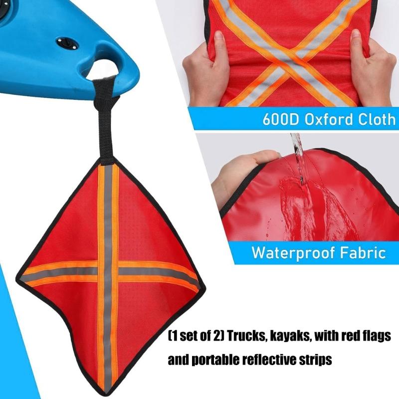 2Pcs Safety Travel Flag Kayak Warning Flag with Reflective Strips Canoes Red Warning Flag Travel Trailer Tow Accessory