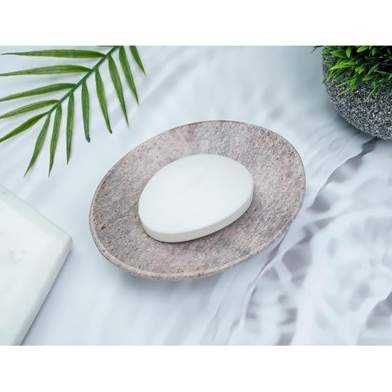 Crocon Natural Galenite Soap Tray for Bathroom & Kitchen – Premium Granite Stone Oval Soap Dish with Self-Draining Waterfall (Size: 5x4 Inches)