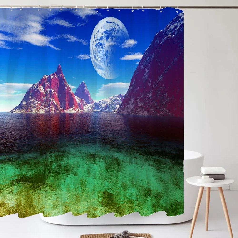 Starry Space Shower Curtain Blue Galaxy Shower Curtains Nebula Waterproof Polyester Fabric for Bathtub Bath Room Decor with Hook