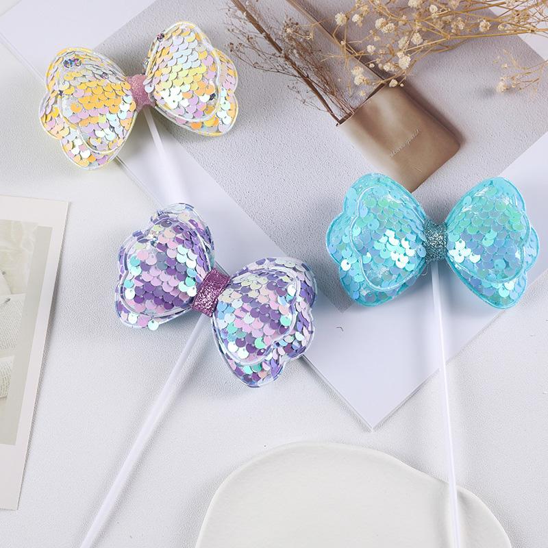 

1PC Fashion Ins Style Sequins Bow Party Supplies Cake Topper Cake Decor Cupcake Insert