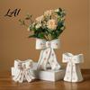 French Style Bow Vase Ceramic with Star Decorative Flowers Vase Creative Flower Chic Room Decor Gifts Arrangement Holder for Living Table