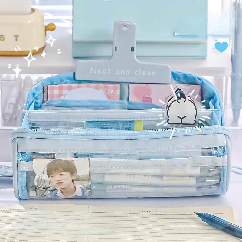 1 Piece Creative Style Simplicity Pencil Case Cute Candy Color Series Pencil Pouch High Capacity Transparent Stationery Bag