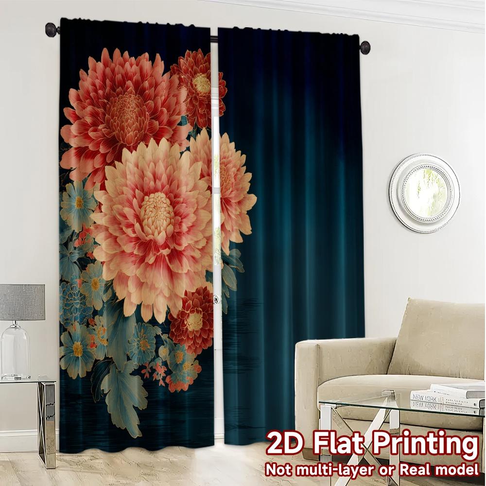 2D FLAT PRINTING 2pcs Curtains (Without Rod) Floral Fantasy in Bloom Valentine is day Festival Fashion Curtains Versatile
