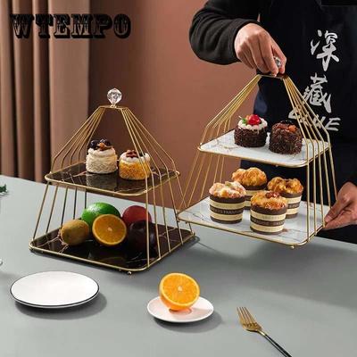 Mehrschichtige Marmorschicht Obstteller Wohnzimmer Party Dessertteller Süßigkeitenschalen Nordic Eisen Regal Rack Tischdekoration Obstteller Korb Snacks Tablett