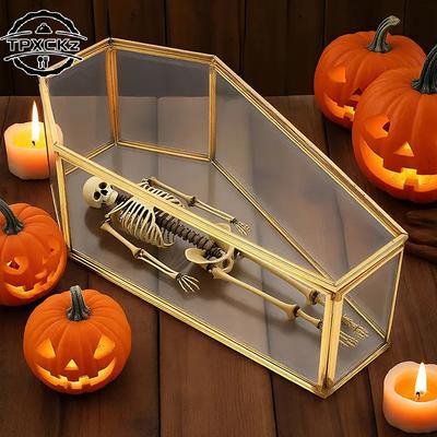 Gotická skleněná šperkovnice ve tvaru rakve Vintage vitrína Halloweenské úložné pouzdro Krabička na památku s výklopným víkem Podnos na cukroví Multifunkční