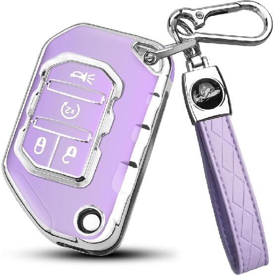 QBUC For Jeep Key Fob Cover With Keychain Flip Key Case For 2018 Jeep Wrangler Gladiator JLU JL Rubicon JT (Blue)