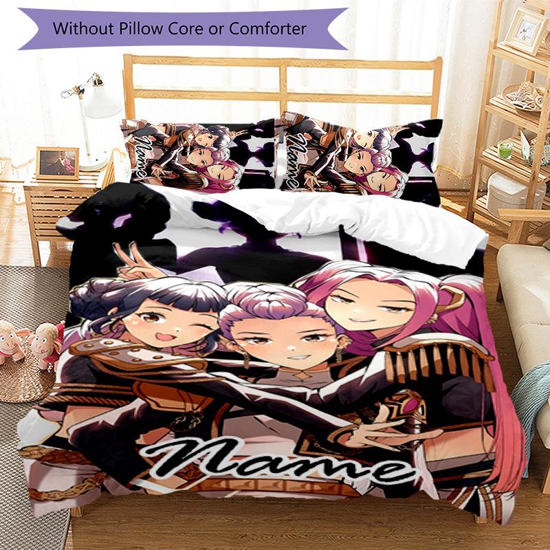 3pcs KPop Demon Hunters12 Cover Set - Personalized Name, HD Printed Bedding with 1 Cover and 2 Pillowcases - Perfect for Home Decor, Easy Care