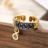 Luxury Fashion Copper Gold-Plated Zircon Geometric Open Ring Female Niche Retro Easy Matching Ring