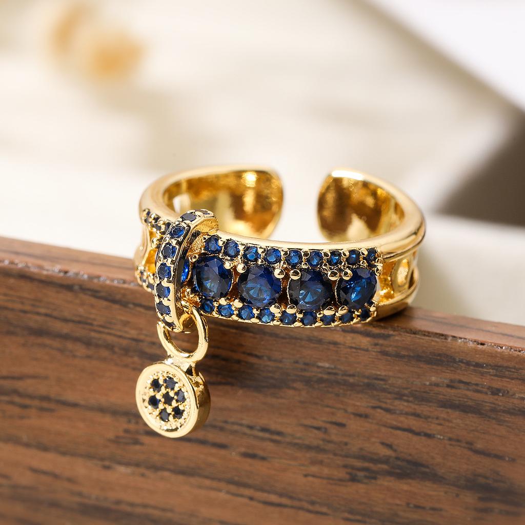 Luxury Fashion Copper Gold-Plated Zircon Geometric Open Ring Female Niche Retro Easy Matching Ring