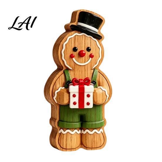 Rustic Xmas Shelf Sitters Christmas Gingerbread Man Ornament Hand Painted Vintage Wooden Tabletop Durable Wood Figurines Figurine Holiday Decor for