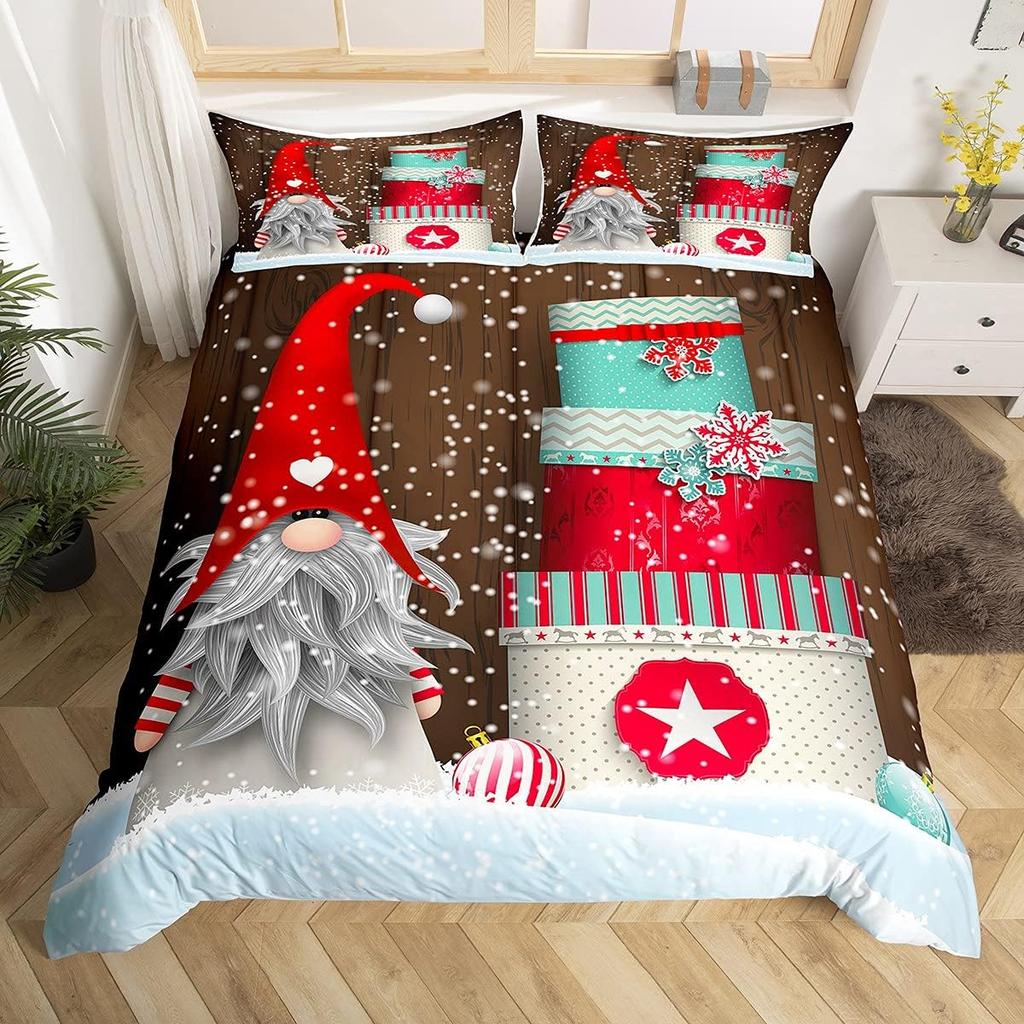 Christmas Gnomes Bedding Set Santa Claus Xmas Comforter Cover Merry Christmas Duvet Cover Set Romantic Candlelight Quilt Cover