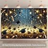 2D Class Party Backdrop Graduation Caps, Gold Stars and Streamers Party Background Cloth
