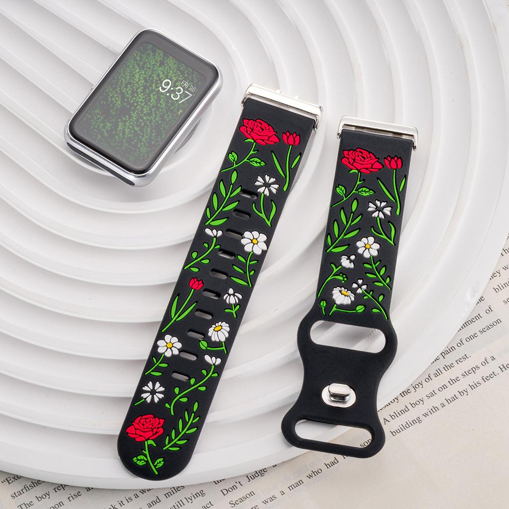 Prints Floral Strap for Samsung Galaxy Fit 3 Watch Band Silicone Engraving Bracelet for Samsung Galaxy Fit 3 Women Wristband