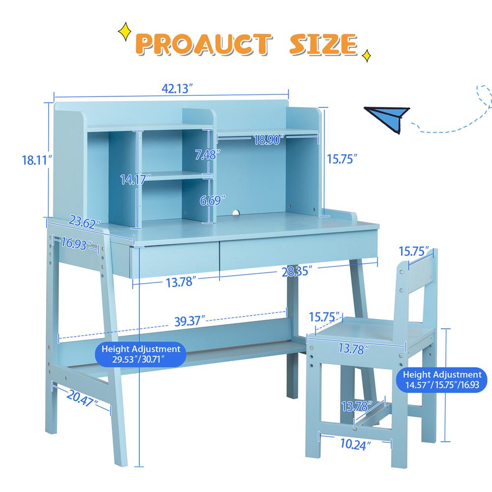Kids Study Desk With Chair Set Wooden Children Study Table With Desktop Bookshelf And Storage Drawer Space-Saving Writing Desk