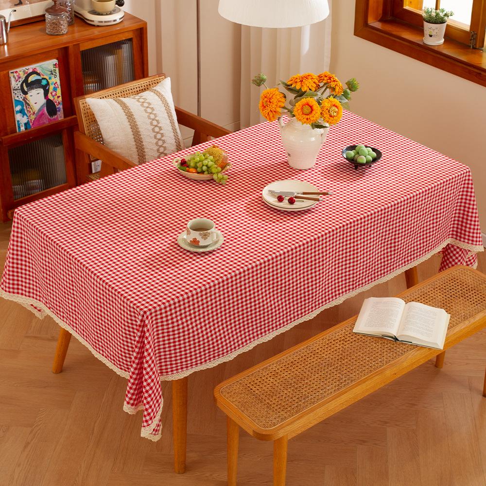 American Small Fresh Plaid Tablecloth Lace Tassel Long Table Cloth Desk Atmosphere Decoration Picnic Christmas
