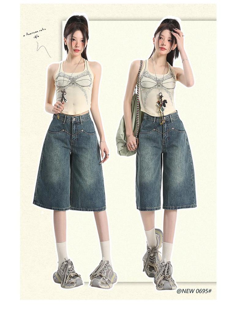 Women's High-Waist Loose Wide-Leg Cropped Jeans - Summer 2025 Slimming Straight Fit
