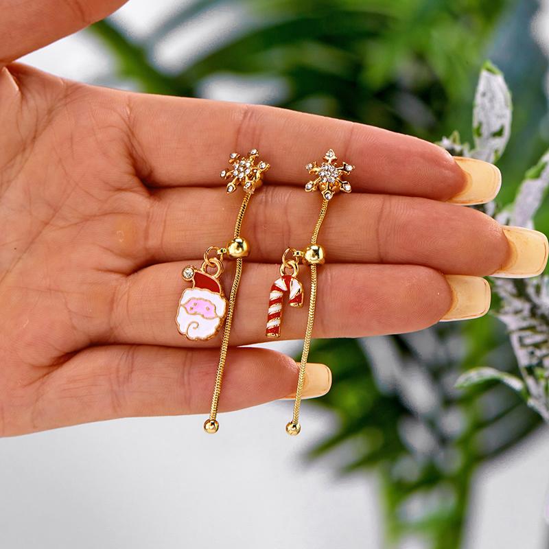 Asymmetric Moving Santa Claus Christmas Tree Drop Earrings For Women Zircon Star Snowman Bell Long Tassel Earring Party Jewerly