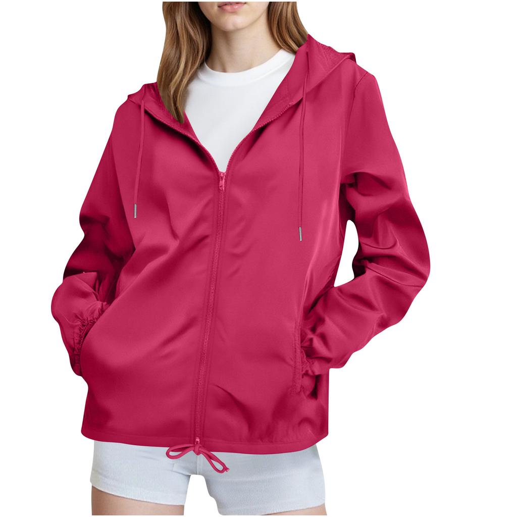 Women Solid Rain Jacket Outdoor Plus Waterproof Hooded Raincoat Windproof