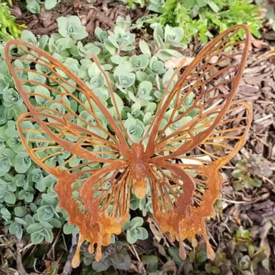 Butterfly Wall Decoration Iron Rusty Color 3D Butterfly Outdoor Hollow Double-Layer Butterfly Decoration for Fence Door Tree Trunk