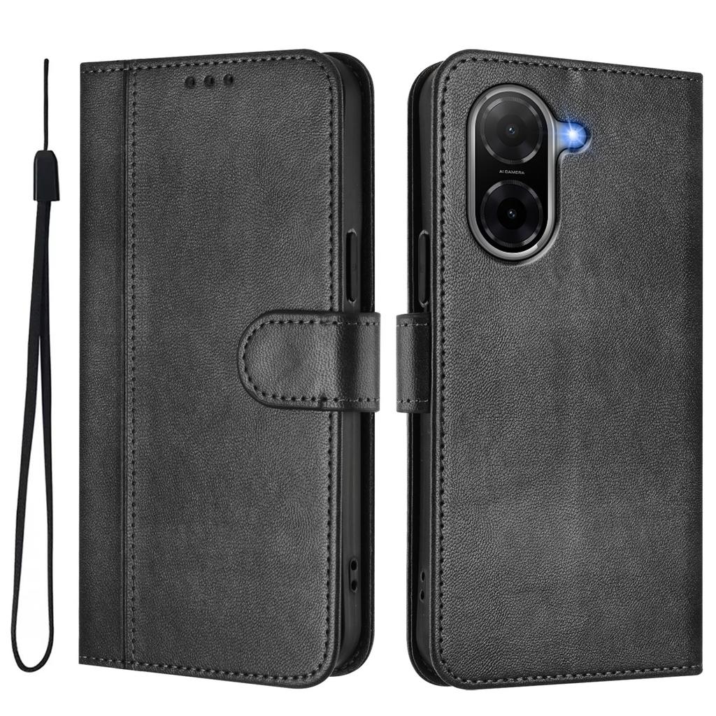 Pour Xiaomi Poco C71 4G/Redmi A5 4G (171,7 mm) Étuis Portefeuille Support Texture Rétro Cuir Housse de Téléphone avec Lanière